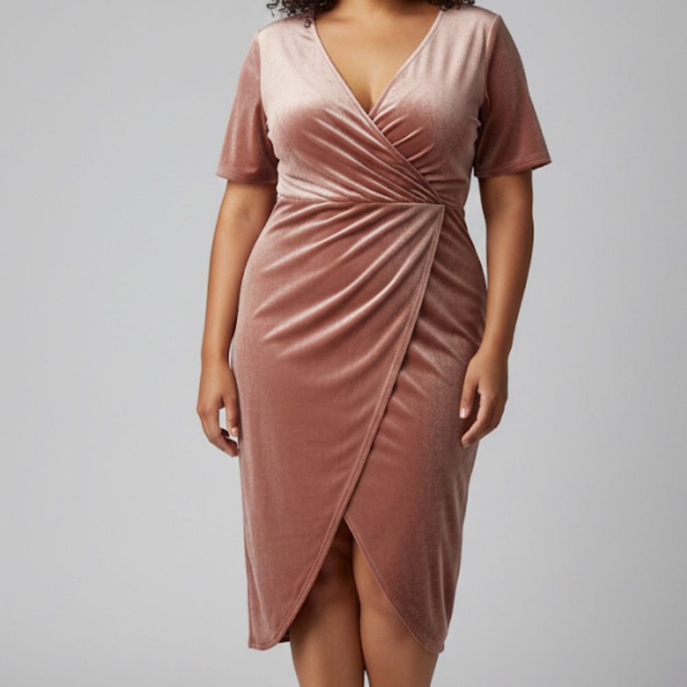 Missguided Pink Velvet Midi Dress
